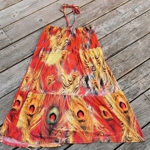DJ Production Peacock halter sundress. Size Medium. EUC